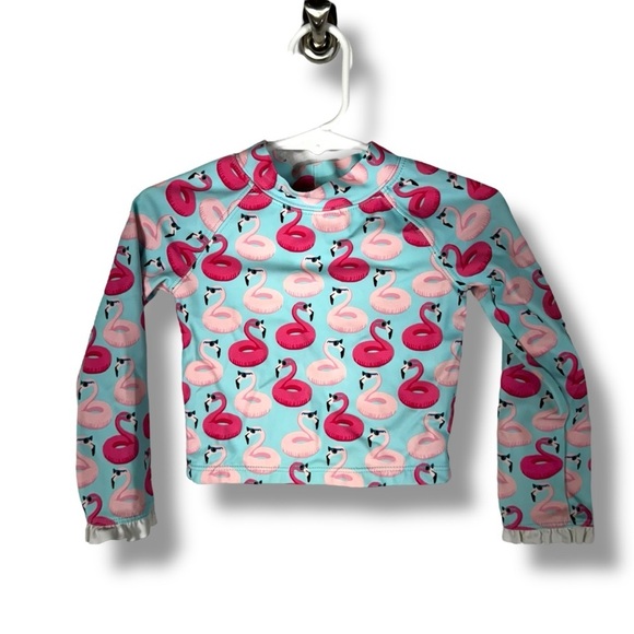 Janie & Jack Long Sleeve Rash Guard, Floaty Flamingo Print, Size 18-24 Months - Picture 1 of 11